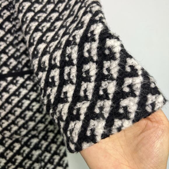 Talbots Womens Black White Wool Blend Snap Button Jacket geometric Petite Sz M - Picture 7 of 13